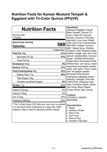 Korean Mustard Tempeh & Eggplant with Tri-Color Quinoa (PP)(VE)