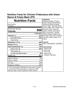 Chicken Puttanesca with Green Beans & Potato Mash (PP)