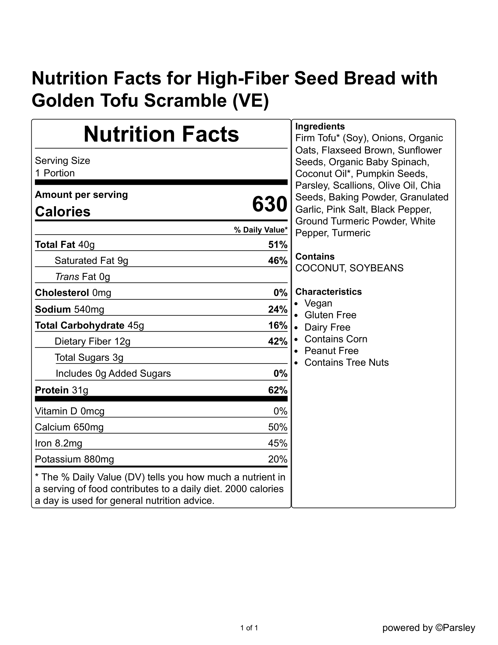 High-Fiber Seed Bread with Golden Tofu Scramble (VE)